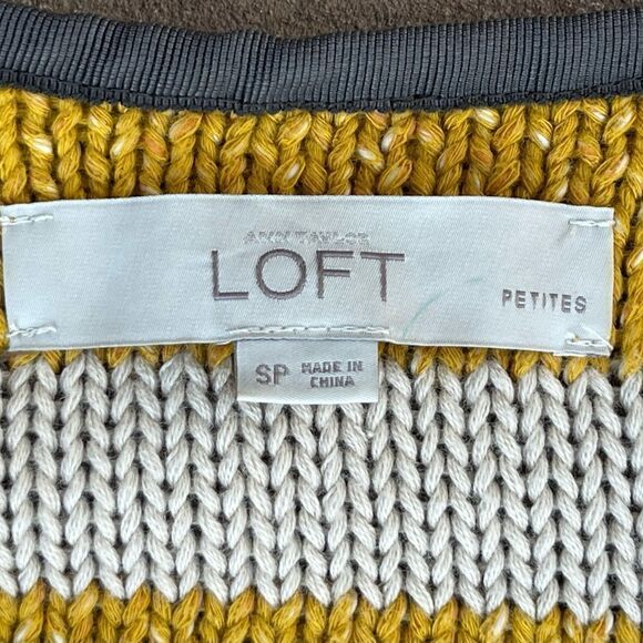 LOFT Double Breasted Round Neck Yellow Striped Cardigan Band Sweater Sz SP EUC - Picture 5 of 8